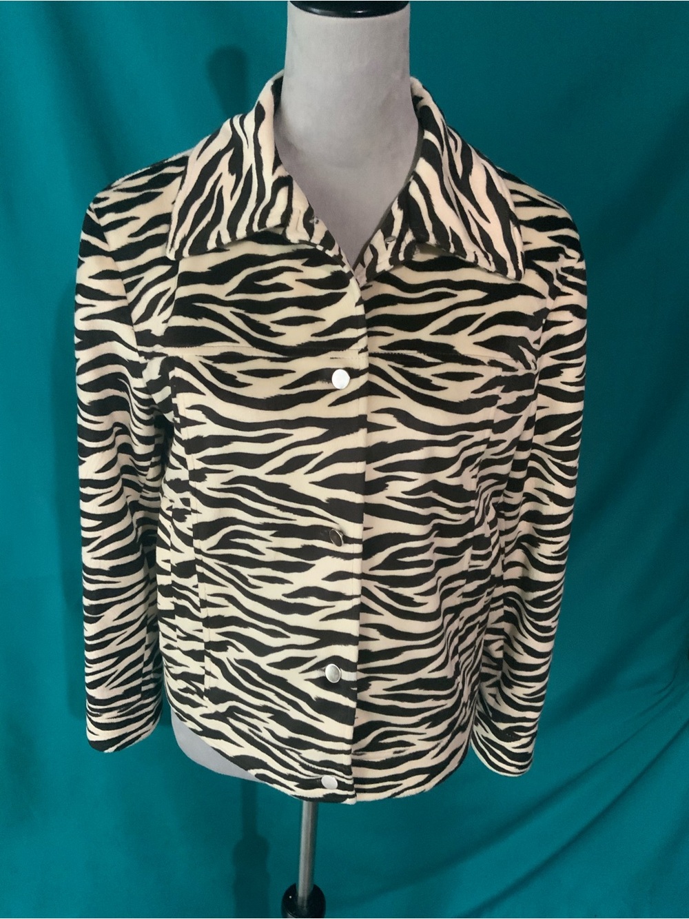 VINTAGE BERNARDO COLLECTION, FAUX ZEBRA PRINT JACKET, CLASSIC BUTTON-UP JACKET